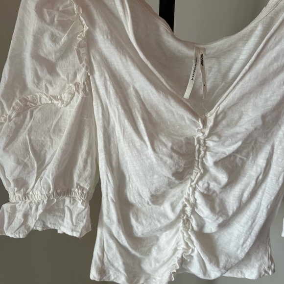 Anthropologie White Puff Sleeve Ruched Blouse - Picture 6 of 13
